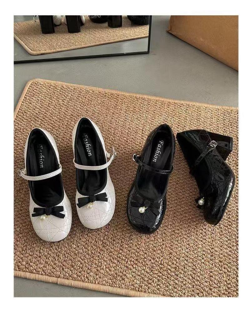 2026 Spring and Summer French Thick Heel Mary Jane Shoes Women's Spring Light Mouth High Heels Bow Single Shoes