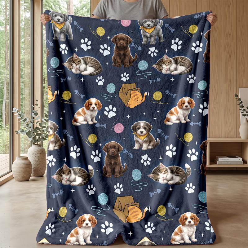 Paw Prints and Puppies Theme blanket Lightweight Warm Flannel Blanket Decorative Throw Blanket for Home Decoration
