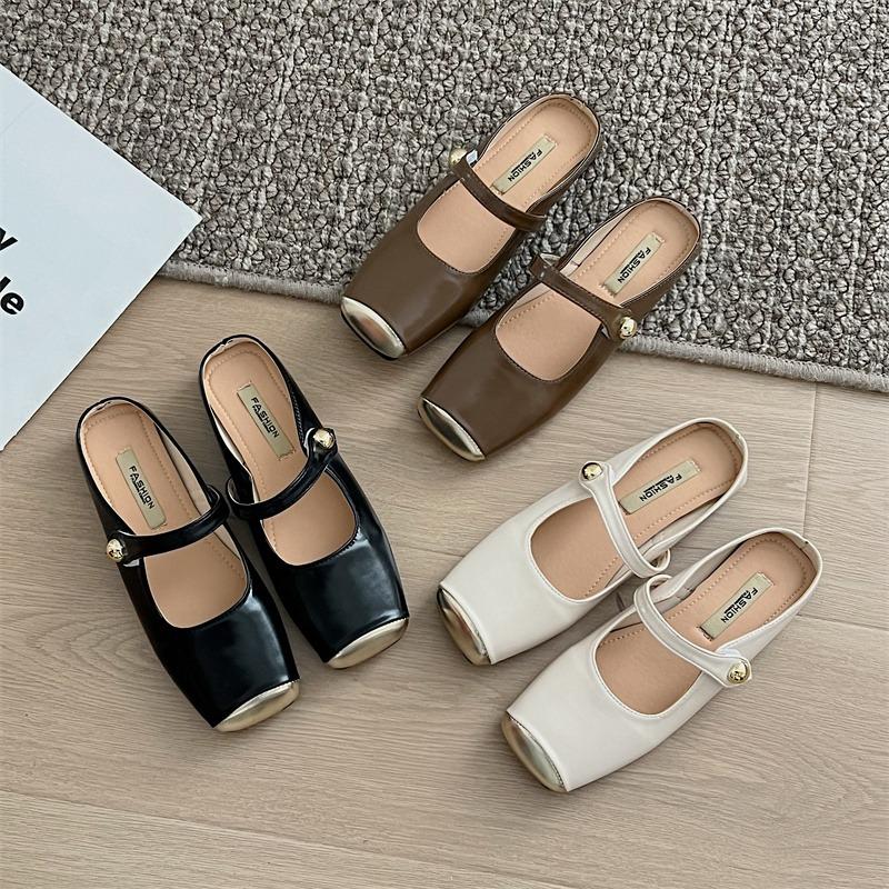 Modne płaskie buty typu mule damskie perłowe wiosenne nowe płytkie kapcie buty Mary Janes sandały 2024 modne damskie sukienkowe zapatos slingback