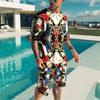 Summer Trend Men's Casual Beach Shorts Short Sleeve Suit 3d Printed Color Gradient Retro O Collar 2 Piece Set Fashionable Casual