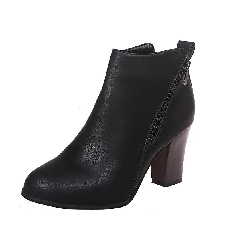 In Stock: Autumn/Winter 2021 Women s Retro Pointed Toe Chunky Heel High Heels Boots 43 чёрный