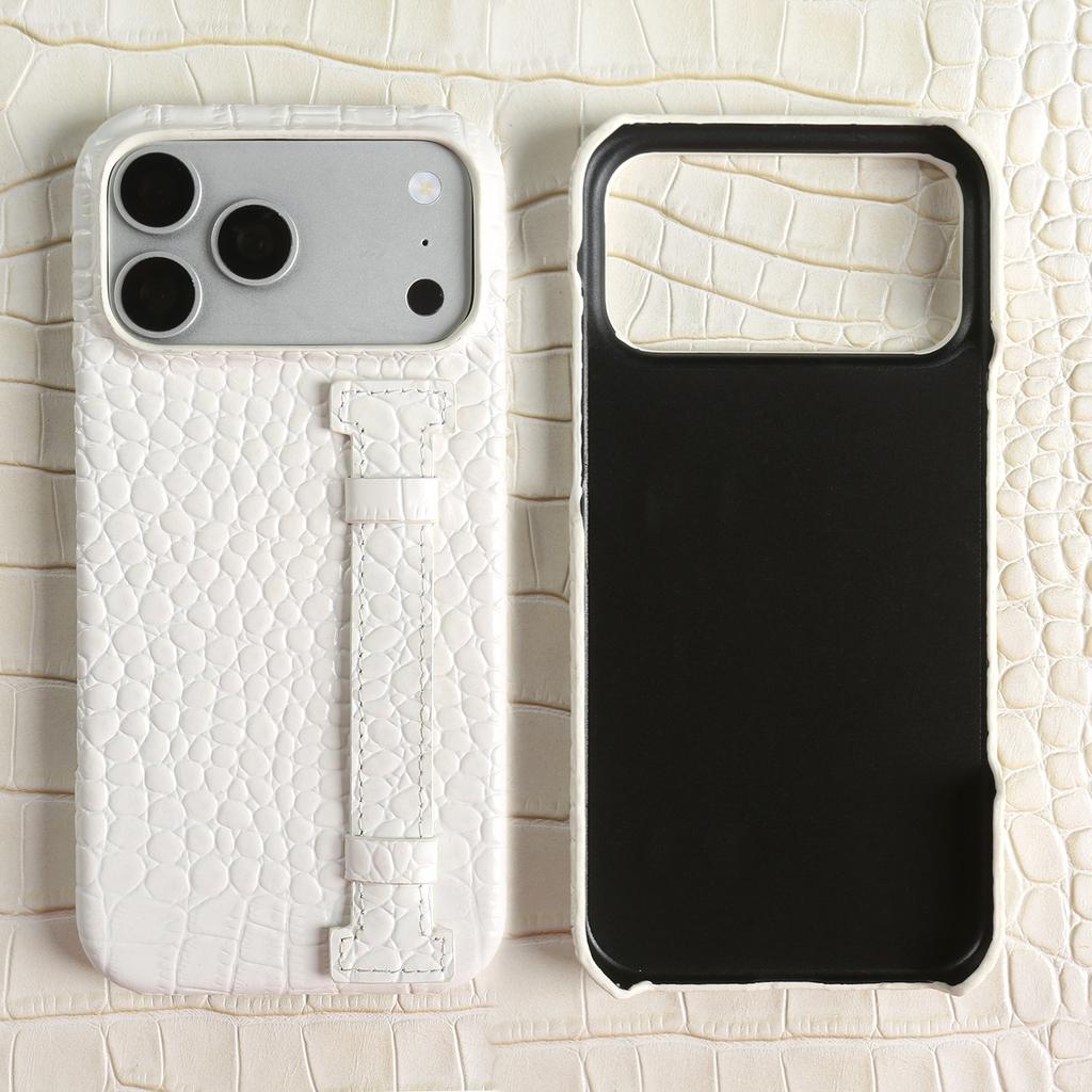 Genuine Leather Case With Wrist Strap Kickstand For For Iphone 17 Pro Max 16 1 14 13 12 Crocodile Pattern Protective Funda