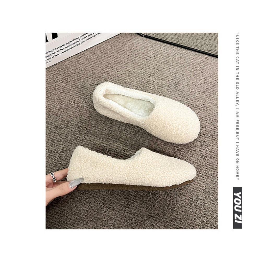 JMXD-Winter Women’s Plush Platform Slippers: Cozy Shearling Lined Indoor Outdoor Shoes Non-Slip Sole Warm Fuzzy Booties Slip On Fashion