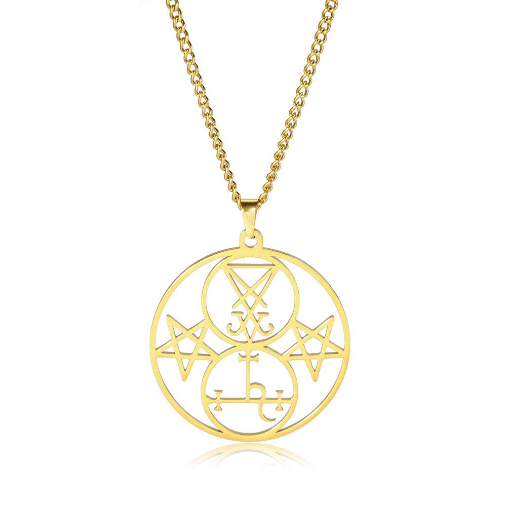 Podwójny Pieczęć Lucyfera / Lilith Wisiorek Z Kosturami Lucyferiański Szatański Amulet Talizman Stal Nierdzewna Naszyjnik Prezenty
