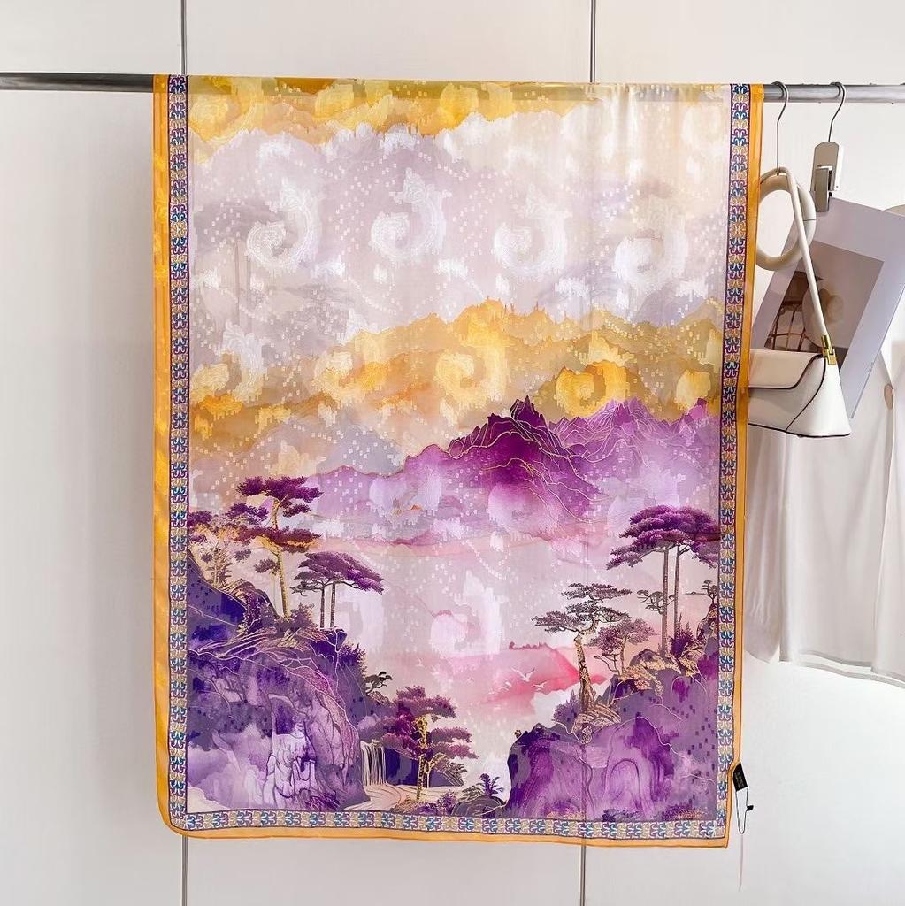 New Style  Thin Chinese Style Jacquard High-end  Versatile Double-sided High-end Silk Scarf