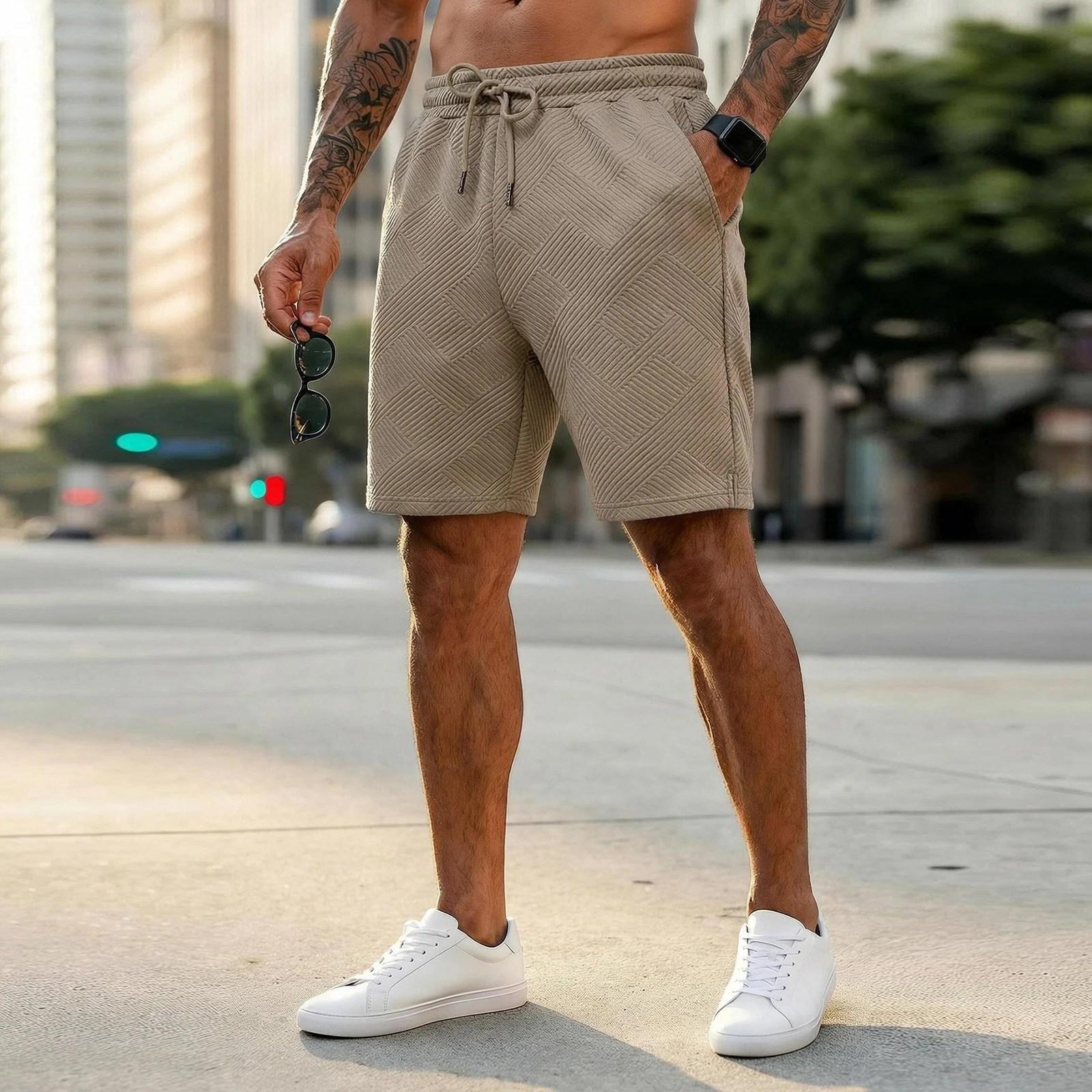 

Men s Elastic Waistband Knitted Pants - Five-quarter Mid-length Shorts With Pockets XL