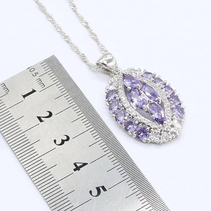 Geometrische Lila Zirkon Farb Schmucksets Für Frauen Armband Ohrringe Halskette Anhänger Ring Hochzeit Geburtstagsgeschenk