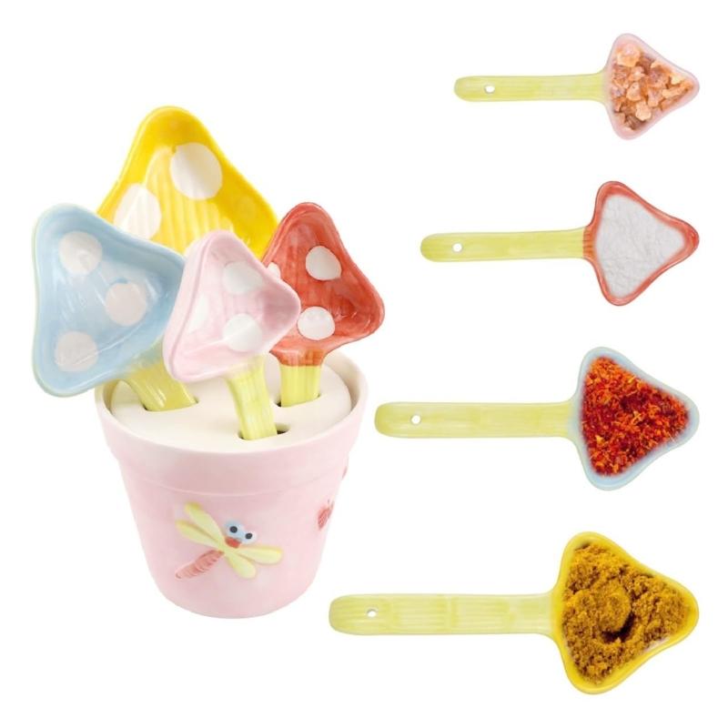 4Pieces Capricious Table Spoons Feature Fantasy Mushroom Shape in Multiple Color for Home Decoration and Kitchens Fun