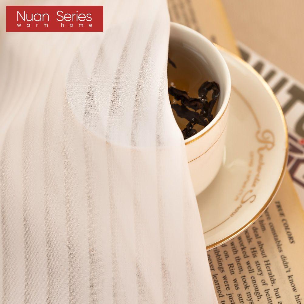 1PC Nuan Series Fabric Upgrade Solid Color Stripe White Tulle Curtain Warm Sheer for Bedroom Living Home Window Decoration