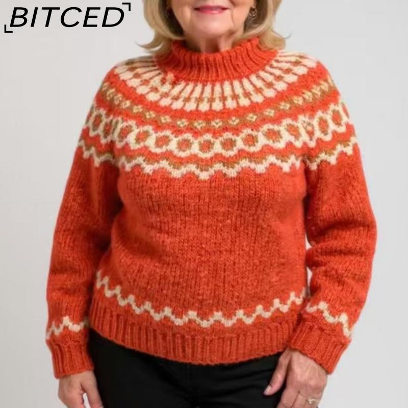 BITCED Women's High-Neck Color-Blocked Oversized Fashion Pullover Sweater