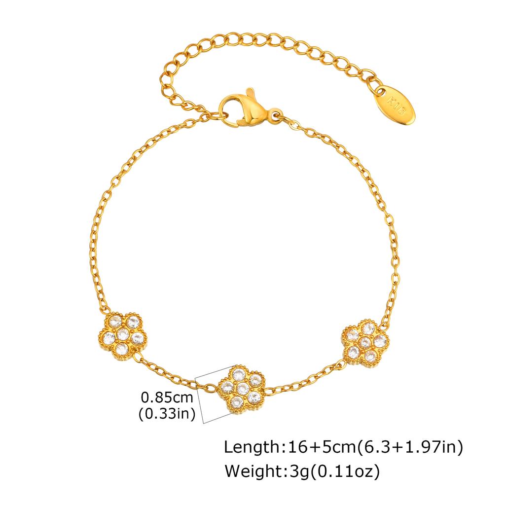 Elegant Five Leaf White Zircon Flower Bracelets, Stainless Steel Charm Chain Bracelets For Women Mom Girlfriend Gift Jewelry