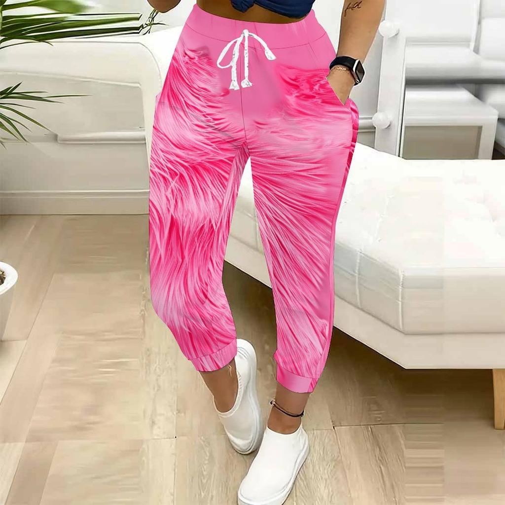 Summer Ladies Spiral Tie Dye Printed Sweatpants Loose Fit Drawstring Joggers Elastic Cuff Daily Casual Pants