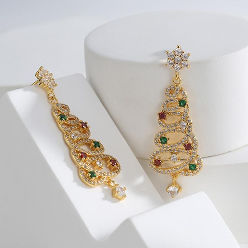 Korean Zircon Christmas Tree Earrings Rhinestone Crystal Star Drop Earring Gift