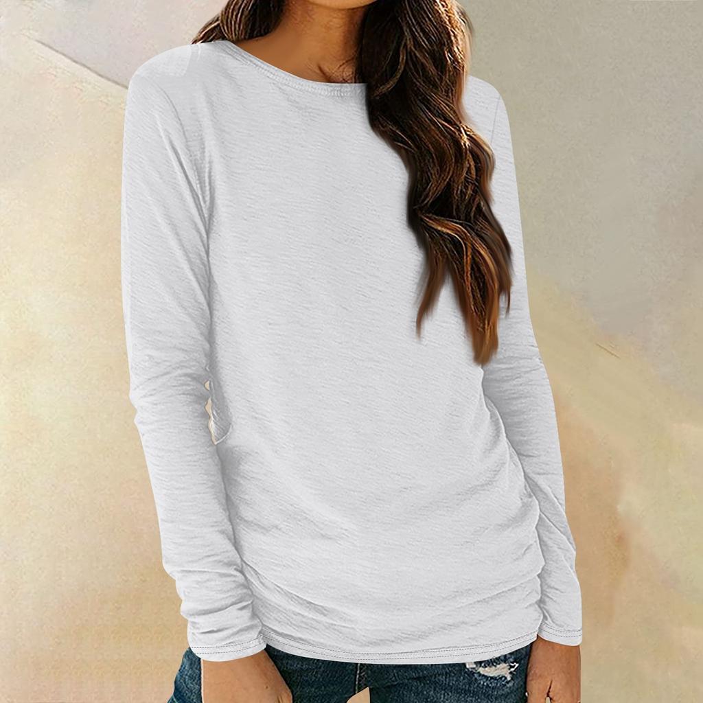 Womens Long Sleeve Round Neck Shirts Basic Tee Casual Top Fall Trendy Tunic Outfits Fitted T Shirts