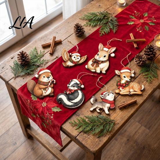 Christmas Atmosphere Hanging Props 12/24Pcs 2D Wooden Ornaments, Woodland Animal Decorations, Forest Tree Accessories Creature Ornament for