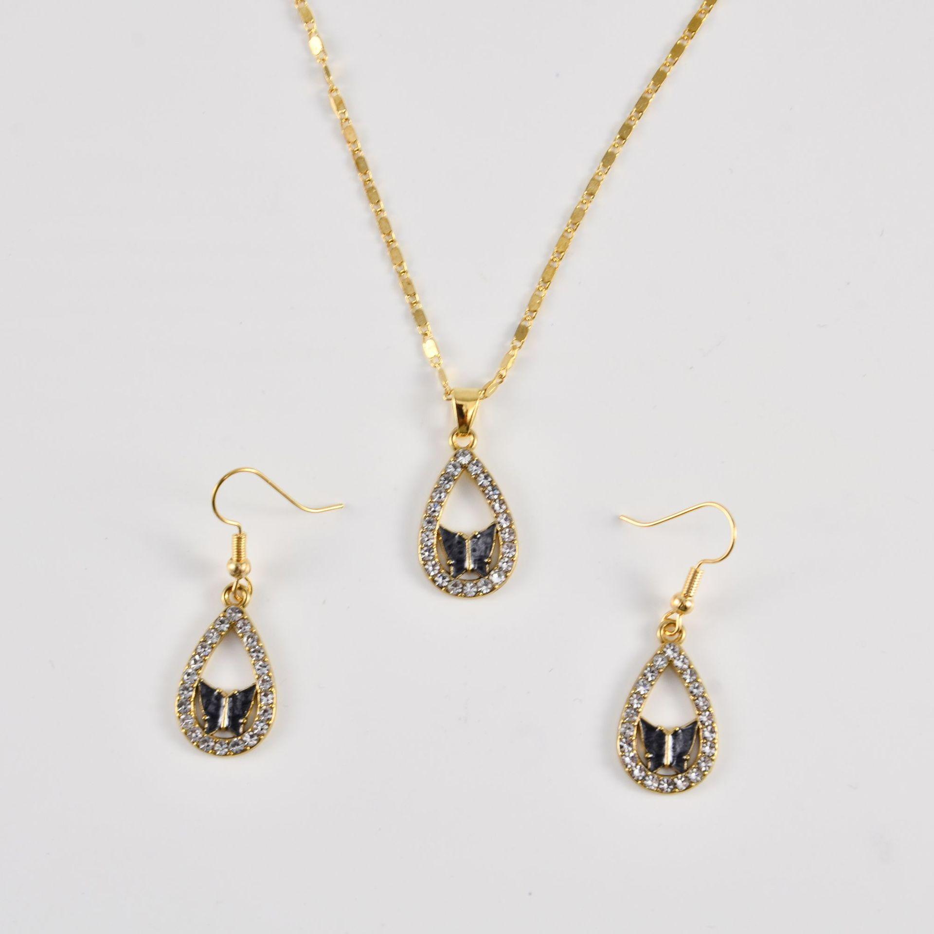 Women Butterfly Rhinestone Jewelry Set, Trendy Multicolor Inlaid Neck Ear Accessories