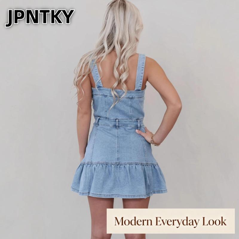 JPNTKY Mode Sommer Frühling Einfarbiger Druck Ärmellos Quadratischer Ausschnitt Freizeitkleider