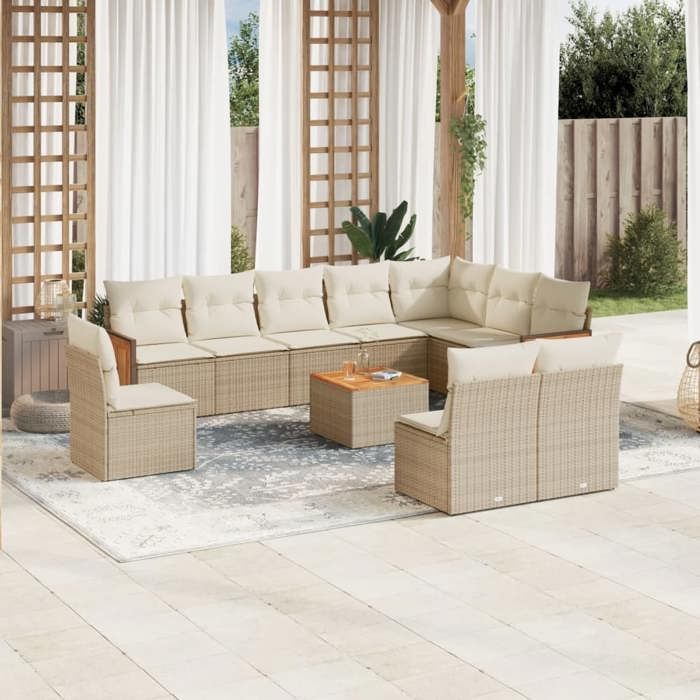 VidaXL Garden Lounge Set with Cushions 11 Pcs, Patio Sofas, Patio Furniture Set, Outdoor Furniture, Beige 3227759
