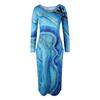 Women's  And Winter Printed Round Neck Long Sleeve Dress With Pockets
