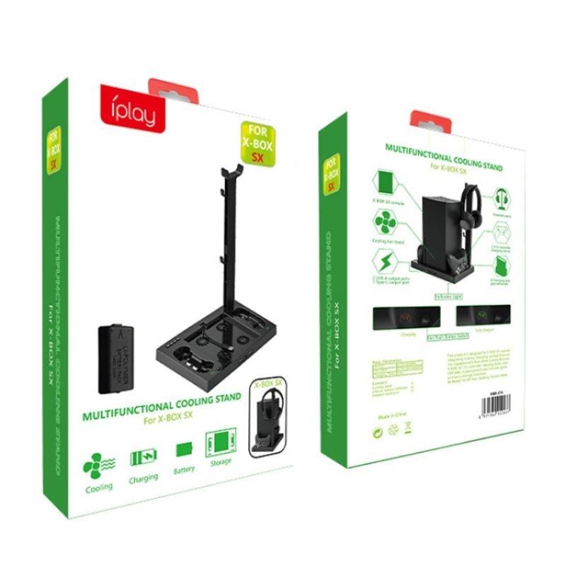 Suporte para Xbox Series X com ventoinha, estação de carregamento para dois controles com 4 ventoinhas de resfriamento, 1 suporte para fone de ouvido, pacote com 2 baterias recarregáveis de 1400 mAh