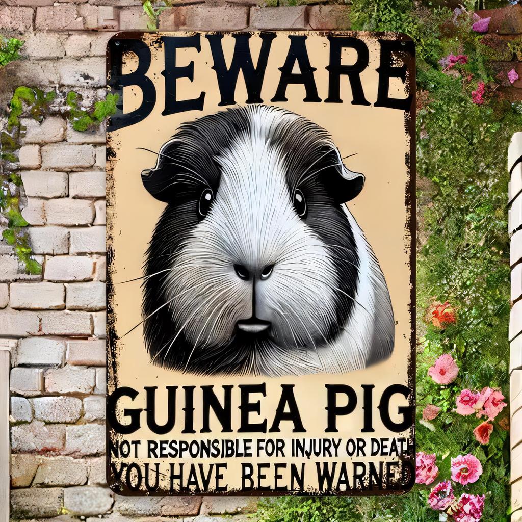 Tin Sign Guinea Pig Not Responsible For Injury Or Death You Have Been Warned Funny Vintage Metal Wall Art Poster for Home Bathro