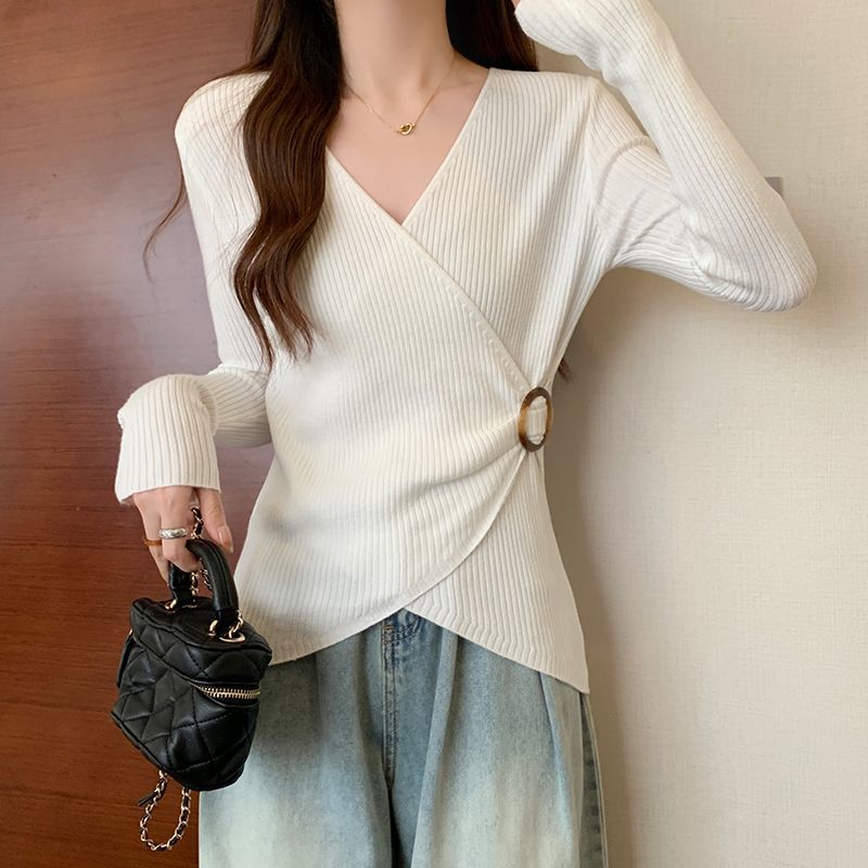 V-neck Bottoming Shirt, Spring, Autumn and Winter New Thin Tops Women, Fashionable Ladies Versatile Tops