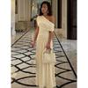 Hot-selling Women's Clothing In Europe and America, New Products In Spring, Fashionable and Sexy Diagonal Neck Pleated Irregular Solid Color Dress