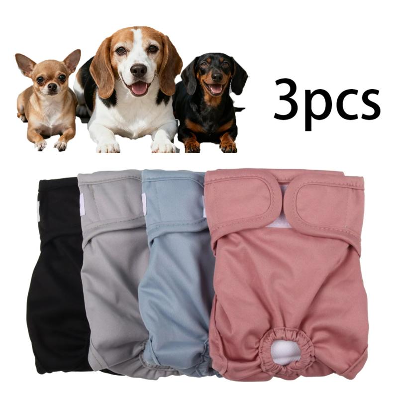 3Pcs Washable Female Dog Diapers Elastic Breathable Pet Nappies Reusable Pets Menstrual Period Panties For Small Medium Dogs Pug