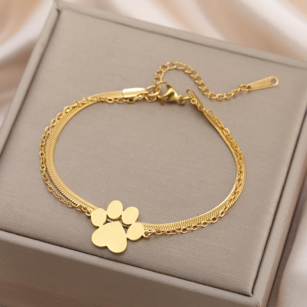 Cazador Stainless Steel Cute Dog Cat Paw Foot Print Charm Bracelets for Women Gold Color Wax Rope Bracelet Gift 2026