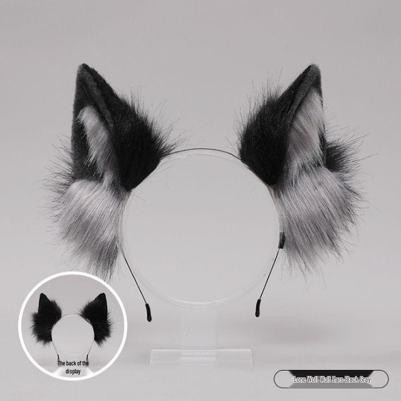 Plush Animal Ear and Tail Set - Cat Ears, Wolf Ears, and Tail Headband
