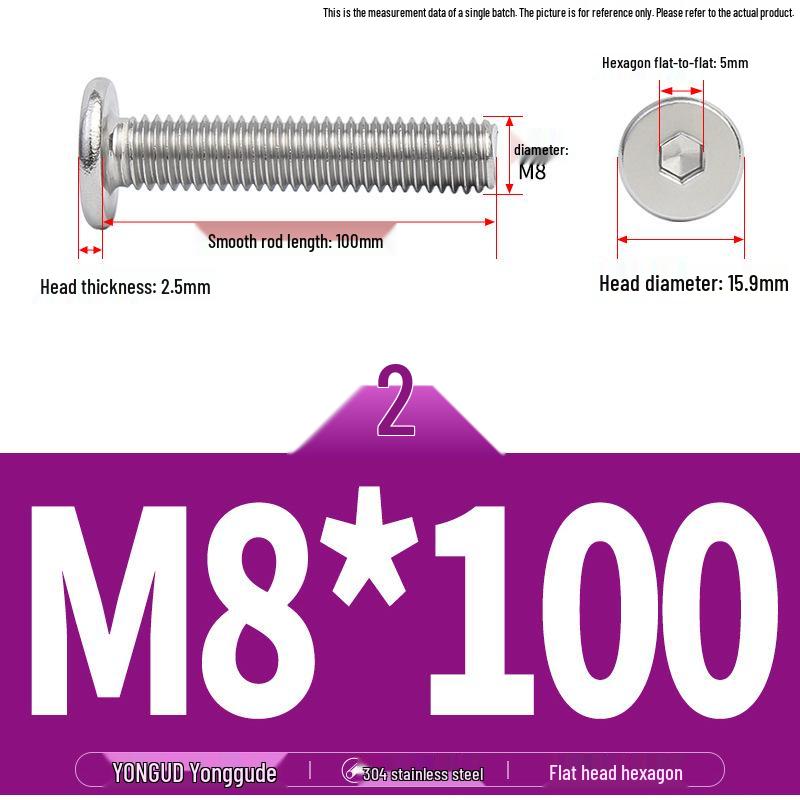 304 Stainless Steel Ultra-Thin Flat Head Hex Socket Bolt, M2-M12