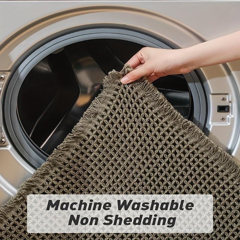 Ultra-Absorbent Waffle Bath Mat - Non-Slip, Machine Washable with Tassels, Rubber Backed Polyester Blend Rug for Bathroom Floor