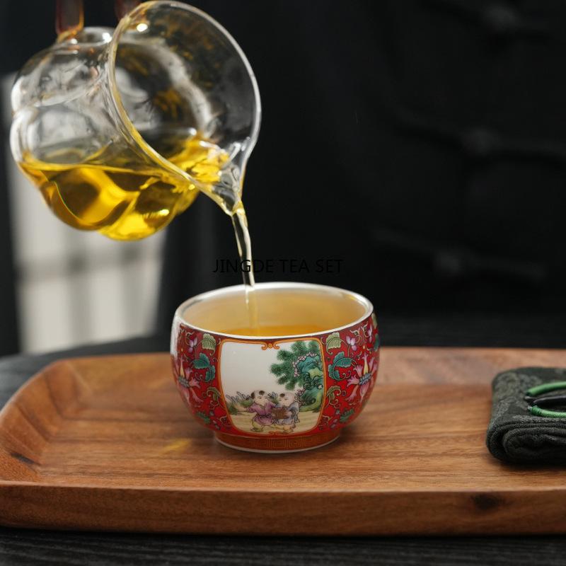 130ml large capacity 999 pure silver gilded silver Chinese high-end light luxury enamel ceramic host tea cup