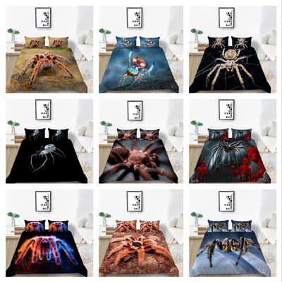 Roupa de cama com estampa de aranha 3D Padrão de inseto Capa de edredão Fronha 2 ou 3 Tamanho completo Tecido duplo de microfibra Soft Lavável Zíper Decoração de casa