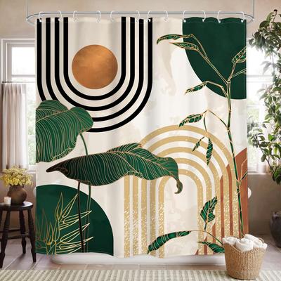 Geometric Nature Shower Curtain: Embrace the Modern Design, Soft Fabric, and Earthy Vibes for Your Stylish Bathroom