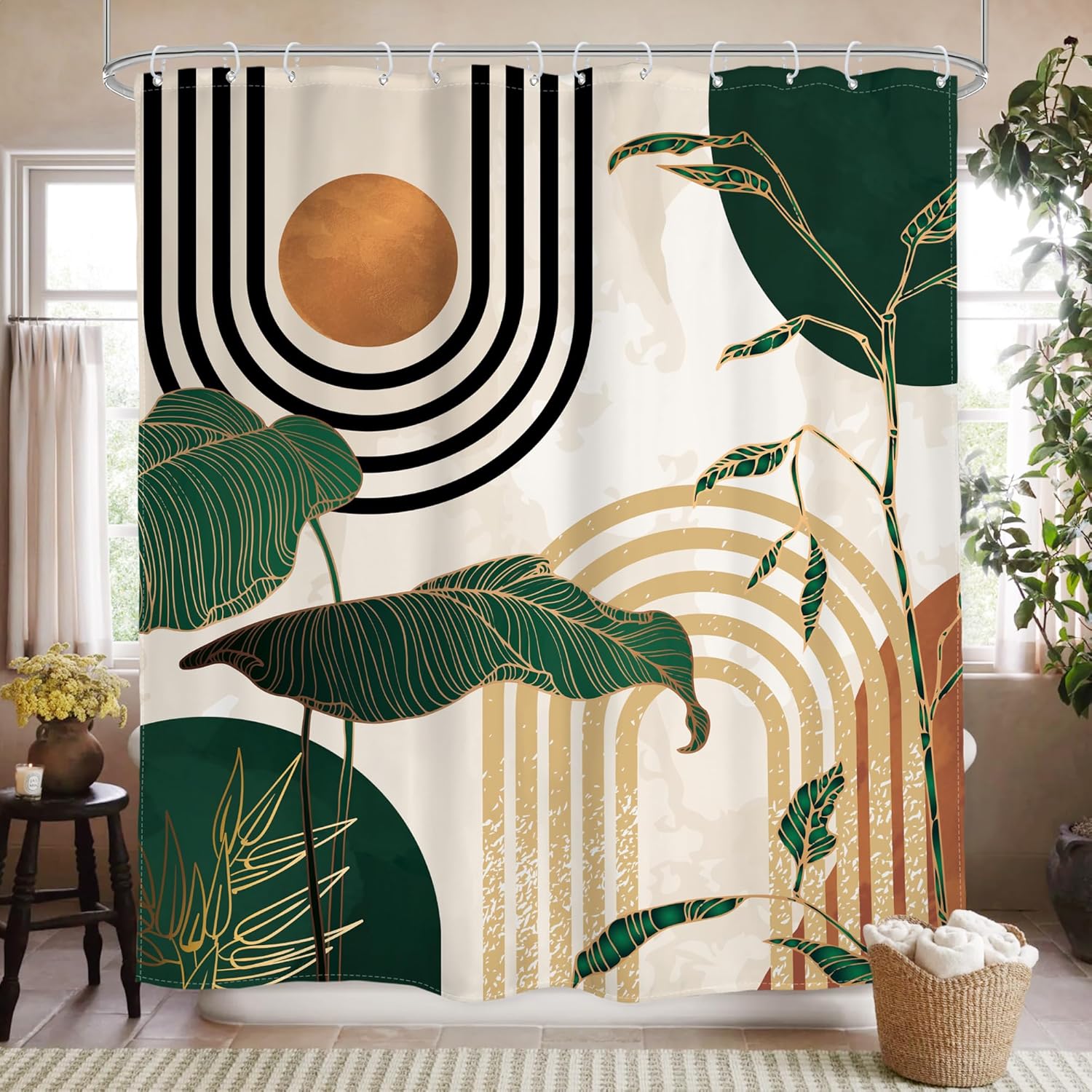 

Geometric Nature Shower Curtain: Embrace the Modern Design, Soft Fabric, and Earthy Vibes for Your Stylish Bathroom W90XH180cm