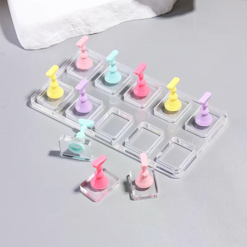 5/10 Grid Transparent Acrylic Nail Display Stand Multi-Purpose Mannequin Holder For Press On Nails Without Magnet Training Base