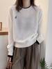 2025 Women's Autumn/Winter Pure Wool Color Block Embroidered Knitwear - Casual Round Neck Loose Base Layer Top