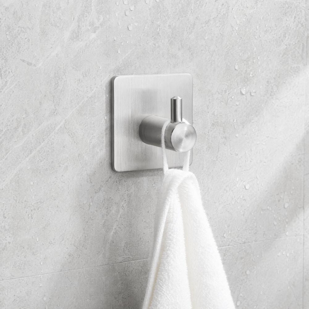 2 PCS Stainless Steel Adhesive Hook Silver Towel Hook Practical Coat Hook Home Supply