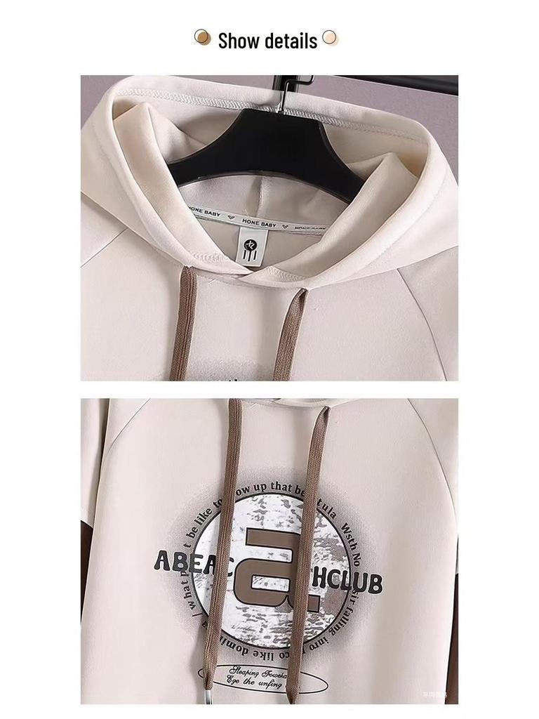 Men's Trendy Letter Print Hooded Sweatshirt - Spring & Autumn Faux Two-Piece Casual Sports Jacket