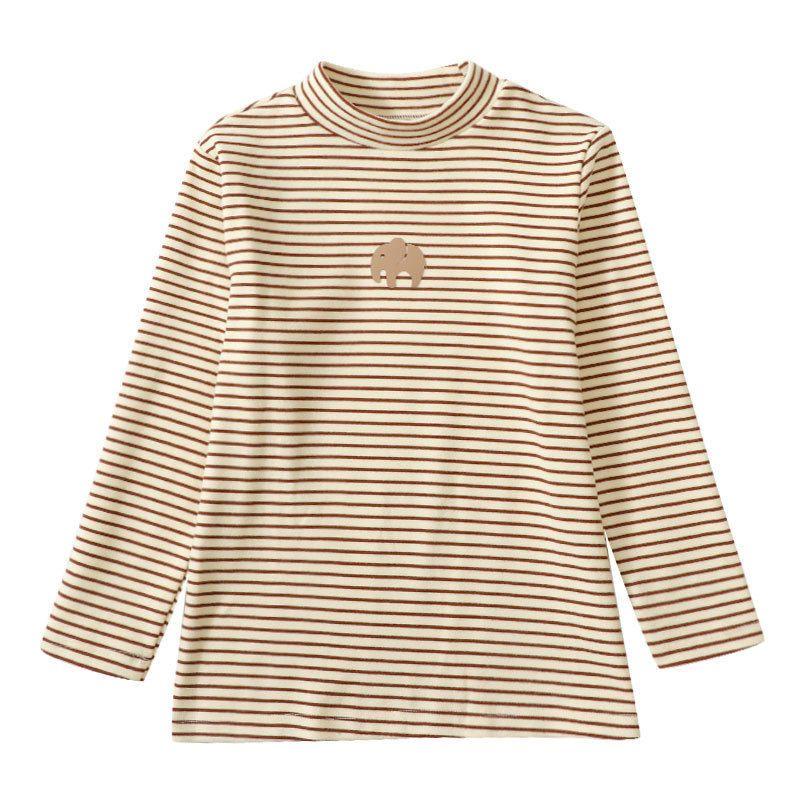 Half-Turtleneck Base Layer Shirt for Autumn and Winter, Casual Long-Sleeve Top for Boys and Girls, Striped Thermal Clothing for Older Children