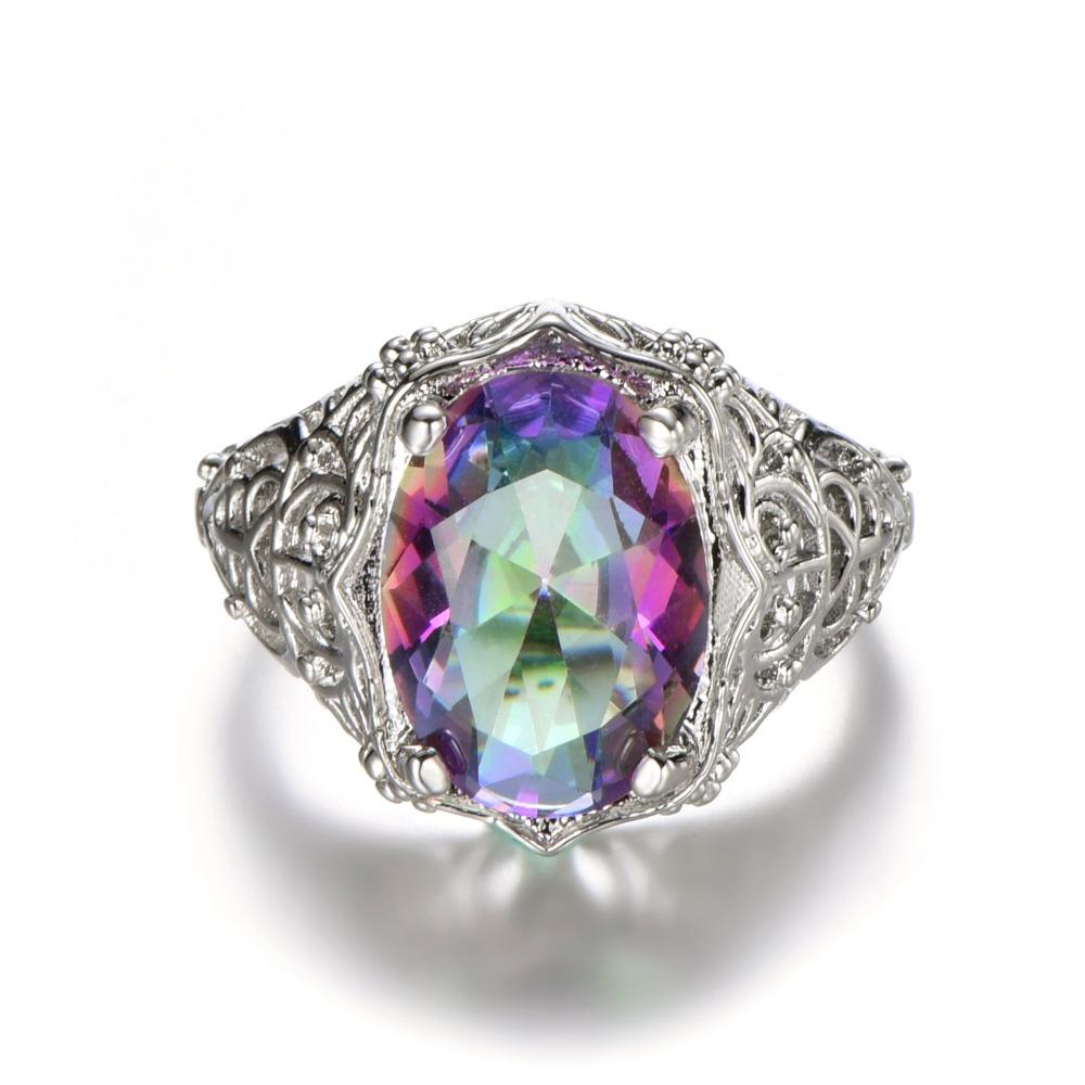 Vintage Multicolor Round Zircon Rings for Women Elegant Retro Jewelry Gift