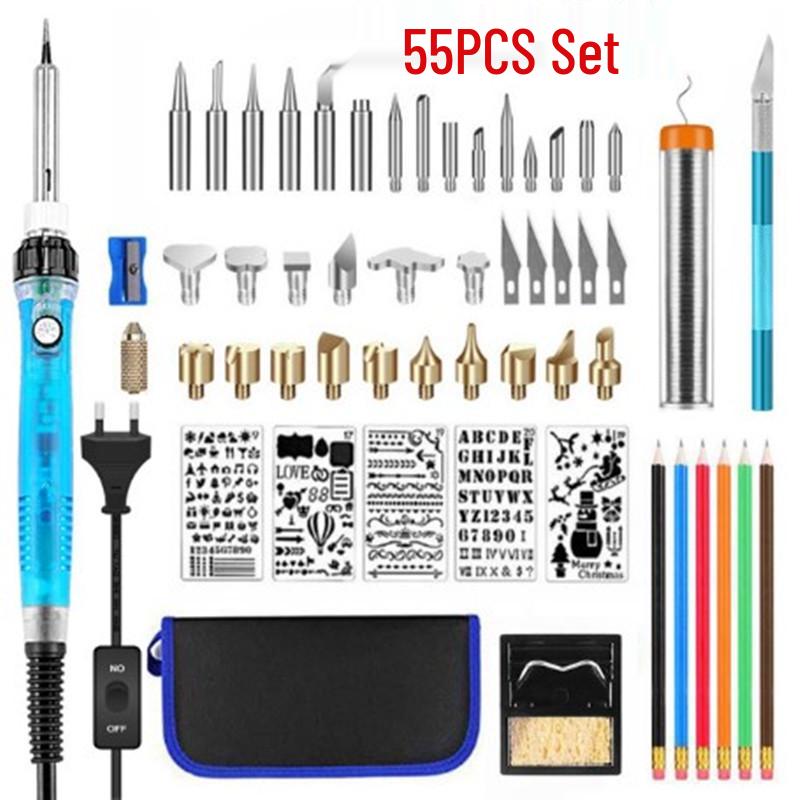 European Standard 220V Adjustable Temperature Pyrography Soldering Iron Kit - High Power, Constant Temperature Repair Tool Set