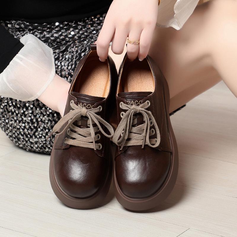 Thick-Soled Small Leather Shoes For Women Lace-Up New British Style Women's Shoes For Spring And Autumn Casual Shoes Loafers