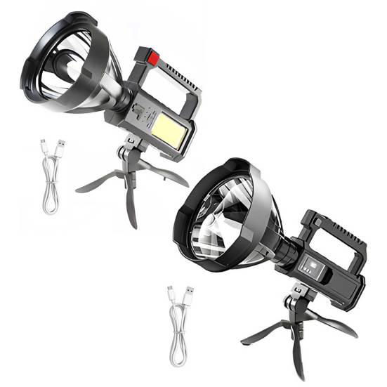 USB Rechargeable Searchlight High-Lumen Handheld Flashlight with Tripod Stand Waterproof Shockproof Outdoor Searchlight for Camping Hiking Emergency
