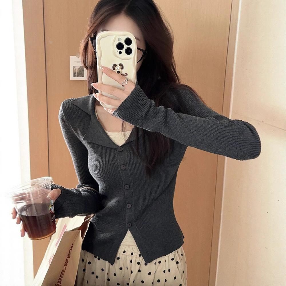 Casual Long-sleeved Niche Knitted Cardigan Jacket Women's Autumn Slim-fitting and Thin Short Shirt