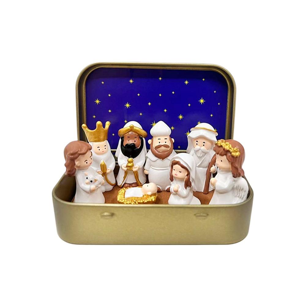 Shepherd Animal Mini Christmas Nativity Set Hand Painted Xmas Manger Ornaments Table Decor