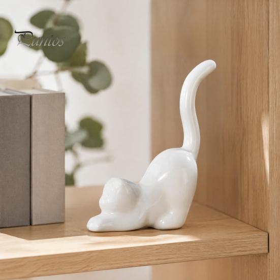 Contemporary Interior Decor Nordic Minimalist Ceramic Ornaments, Abstract Bear/Cat/Elephant/Cactus Sculpture Tabletop for Elegant Table Centerpieces
