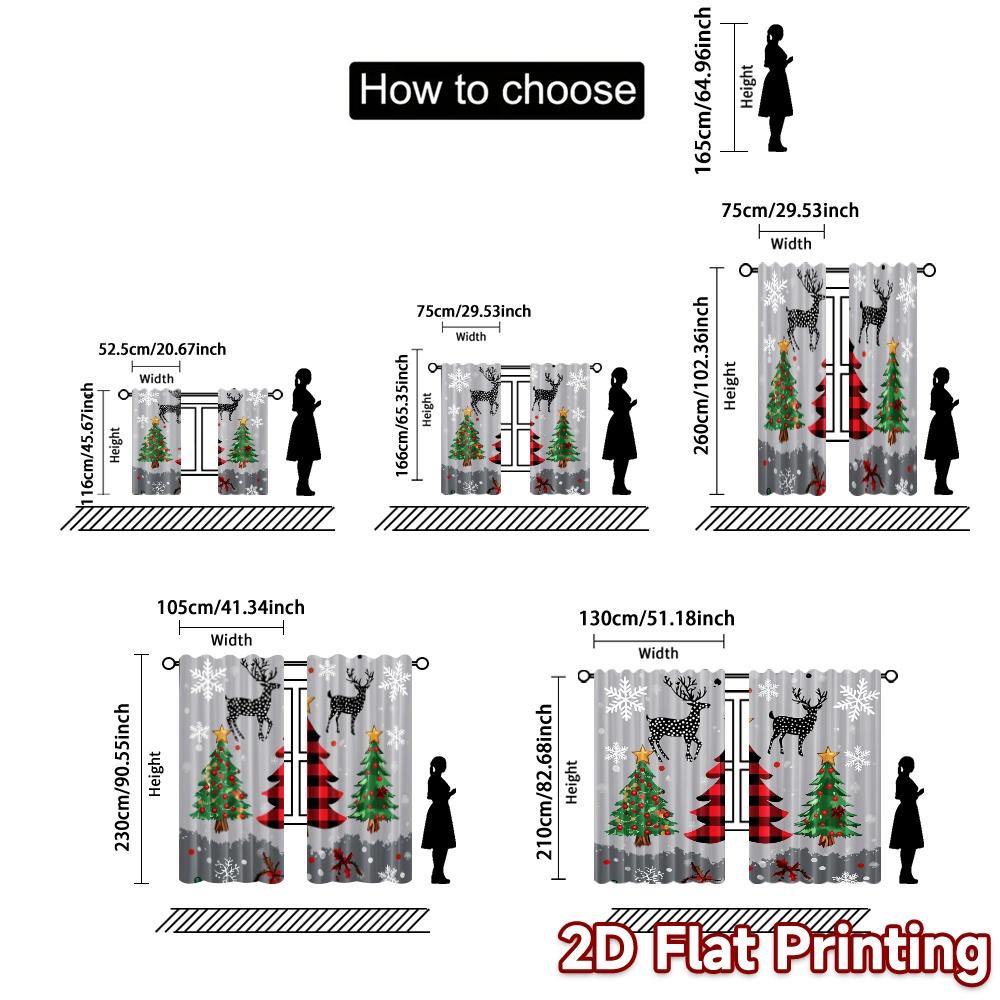 2pcs,Curtains Cute Deer Christmas Trees (3) Popular Light Filtering Curtains Versatile Polyester Curtains Thermal Insulation,