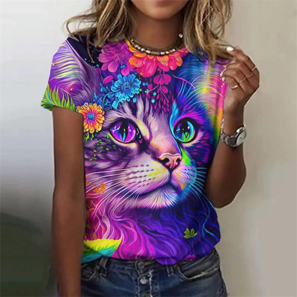 New Funny Cat 3D Print Women's Kawaii T Shirt Female Harajuku Casual Clothing Ladies Fashion Cute Animal Graphic Tees Girls Tops